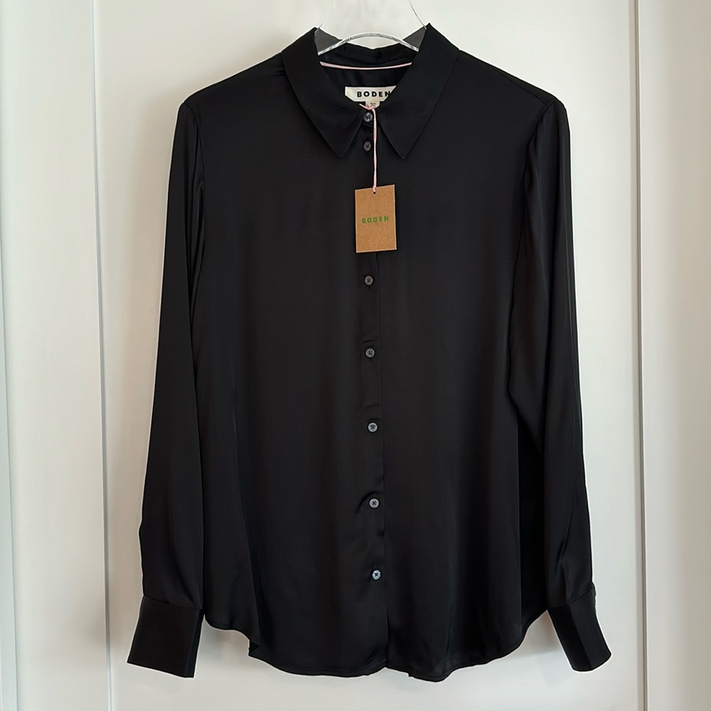 BODEN Satin Button Front Blouse Black SIZE 6
